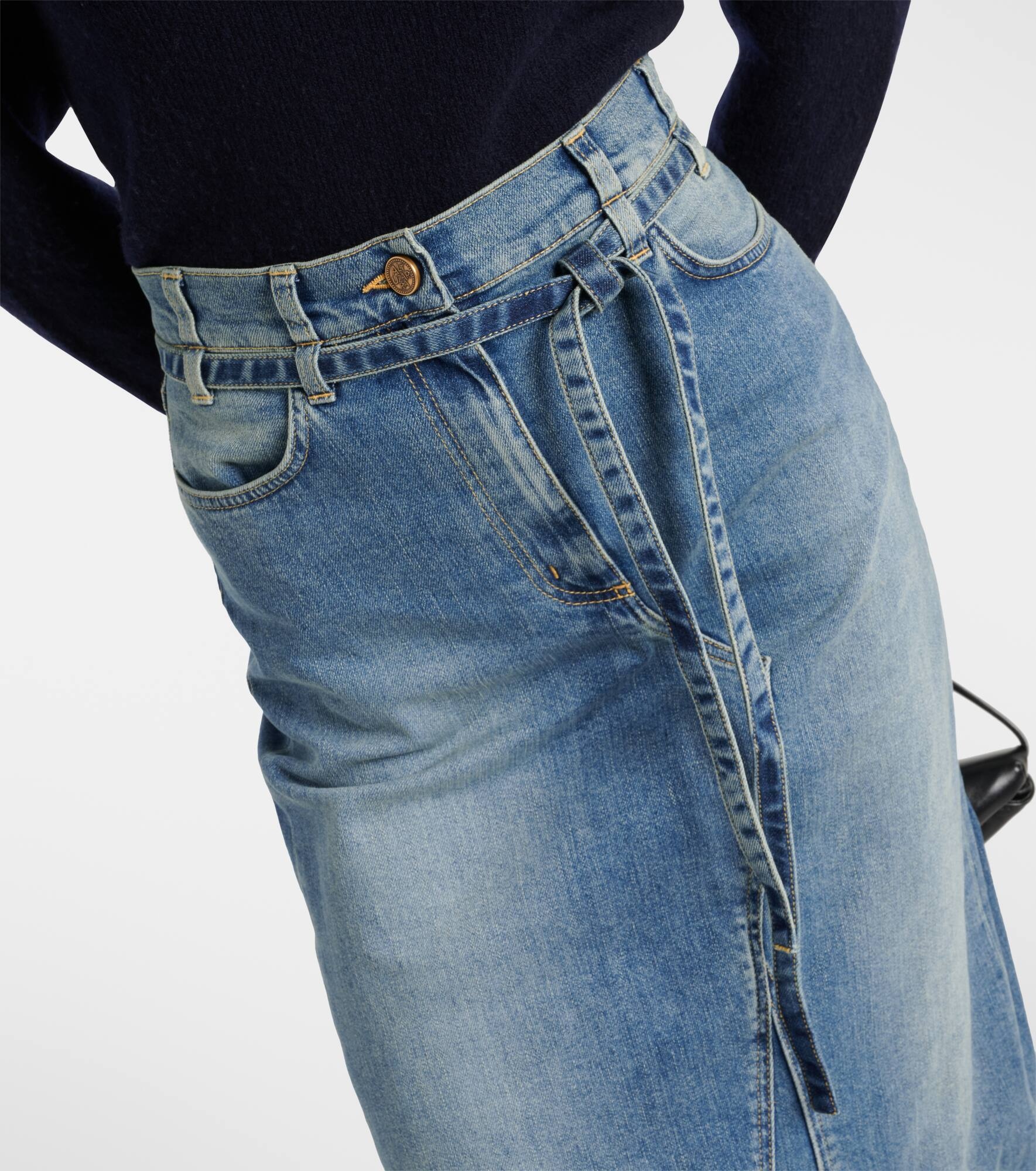 High-rise denim midi skirt - 4