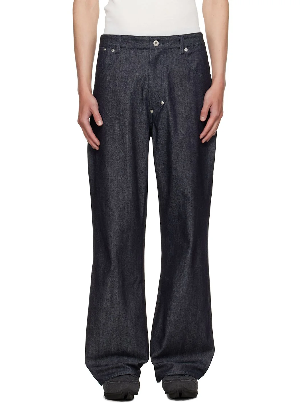 Navy Straight Rivet Jeans - 1