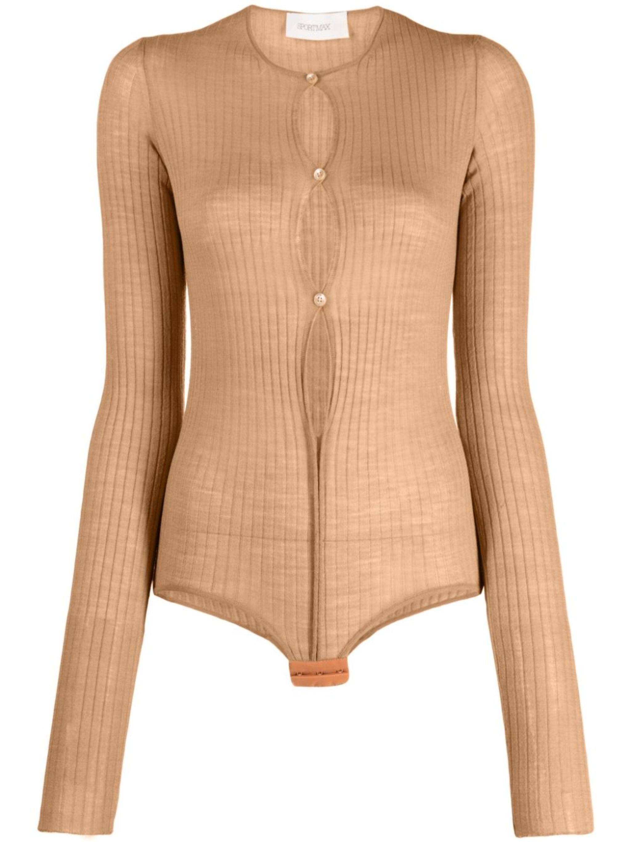 ribbed-knit button-up bodysuit - 1