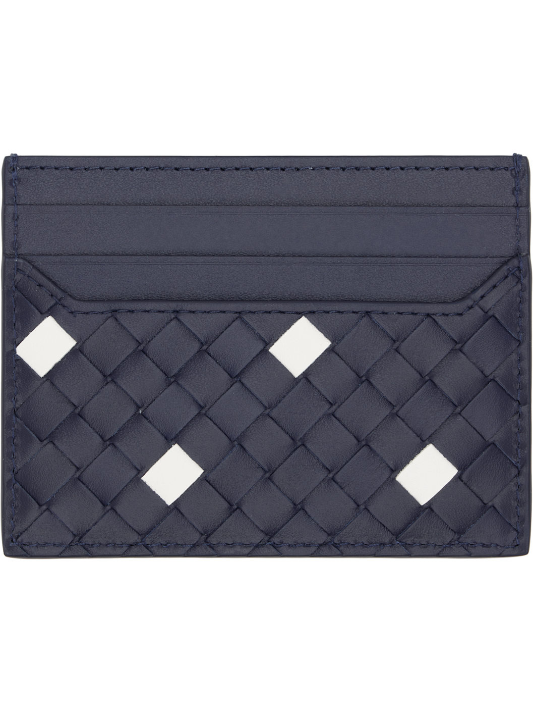 Navy & White Intrecciato Piccolo Card Holder - 1