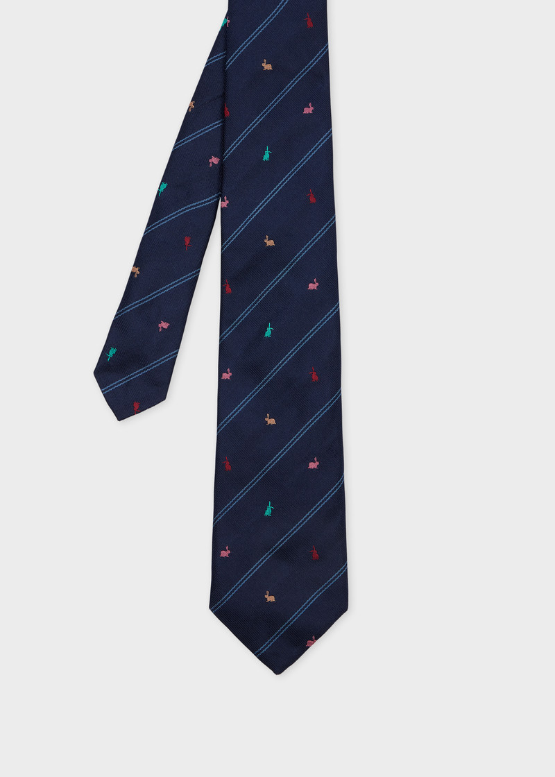 Navy Silk 'Rabbit' Pinstripe Tie 1