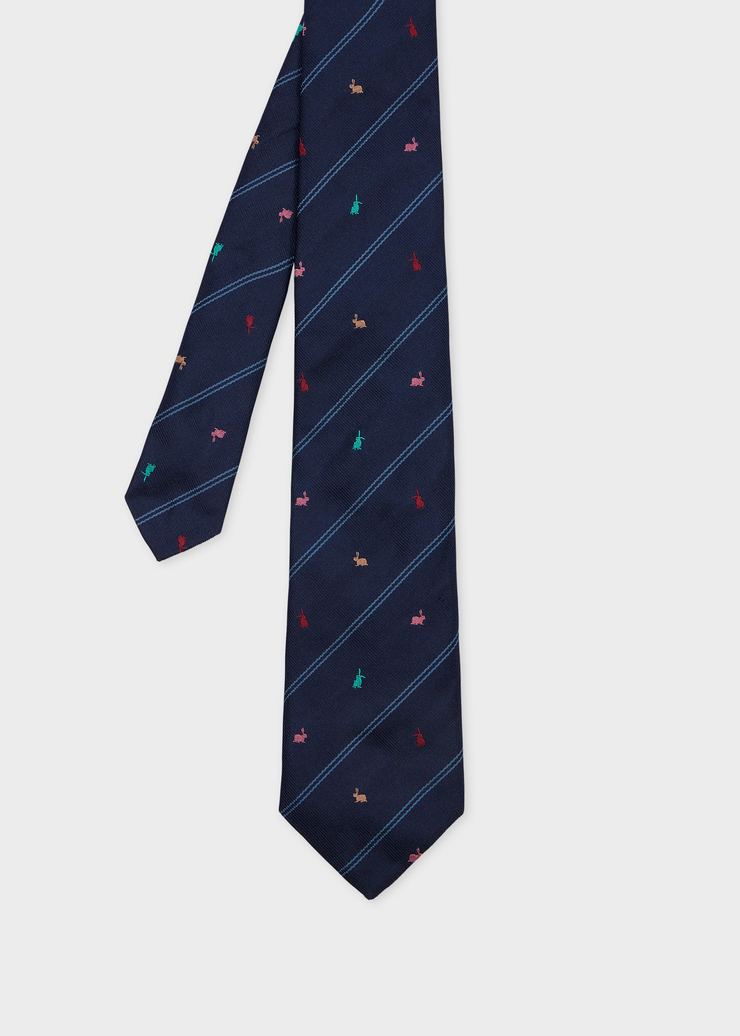 Navy Silk 'Rabbit' Pinstripe Tie - 1