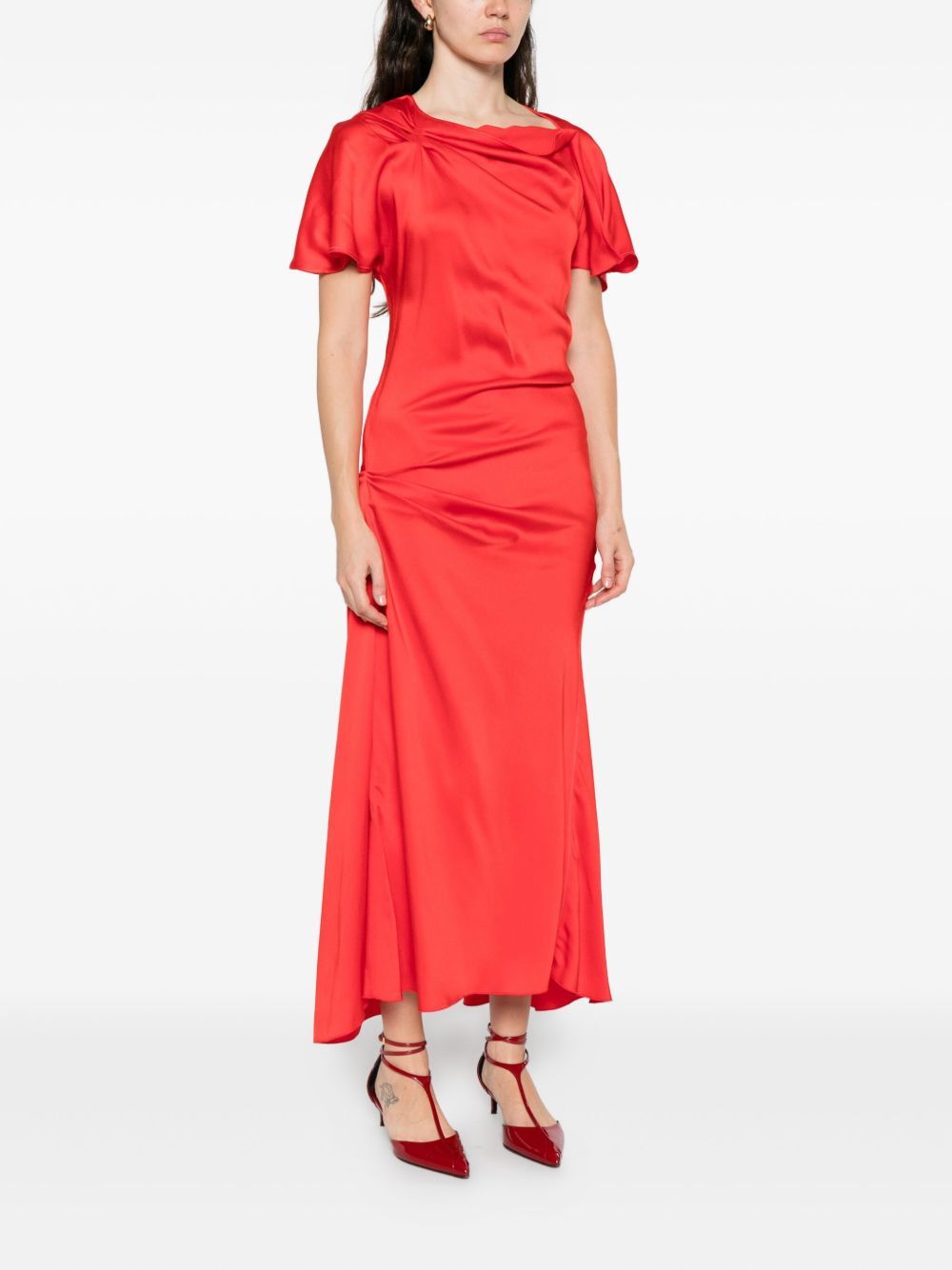 draped-shoulder midi dress - 3