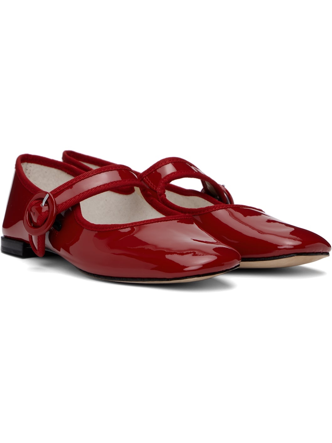 Red Georgia Square-Toe Mary Jane Ballerina Flats - 4