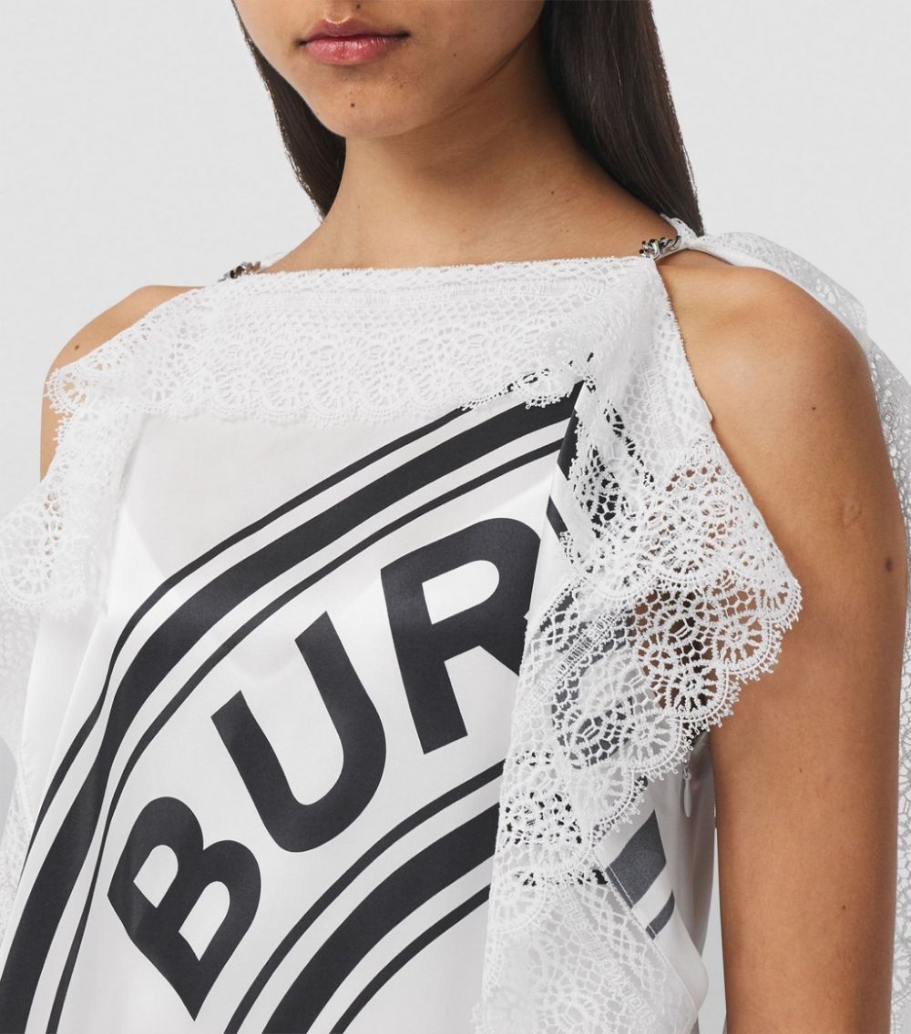 Silk Lace-Detail Logo Print Dress - 7