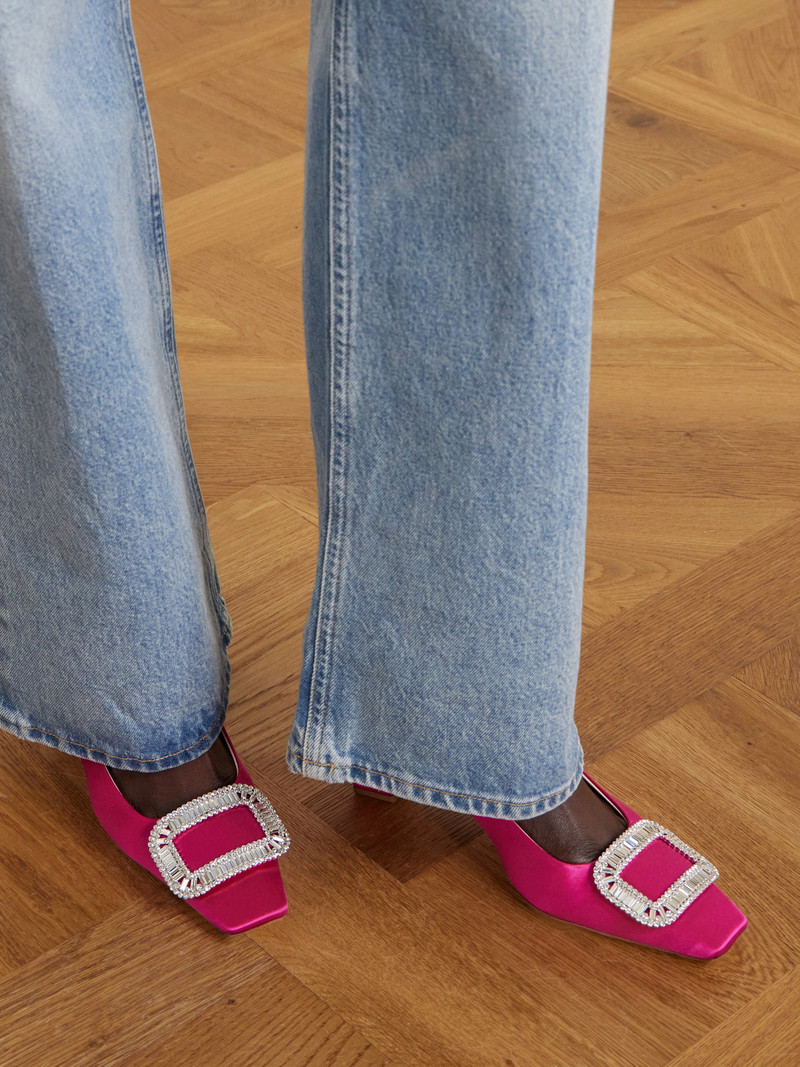 Roger Vivier Belle Vivier Pilgrim 45 Crystal-embellished Satin Slingback Pumps outlook