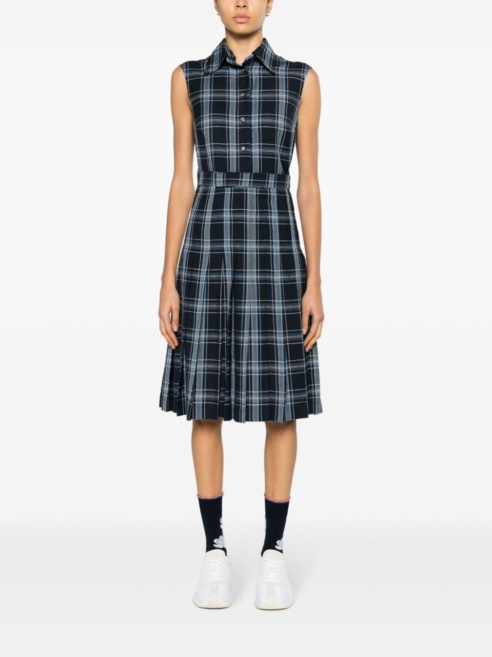 plaid-check pleated shirtdress - 2