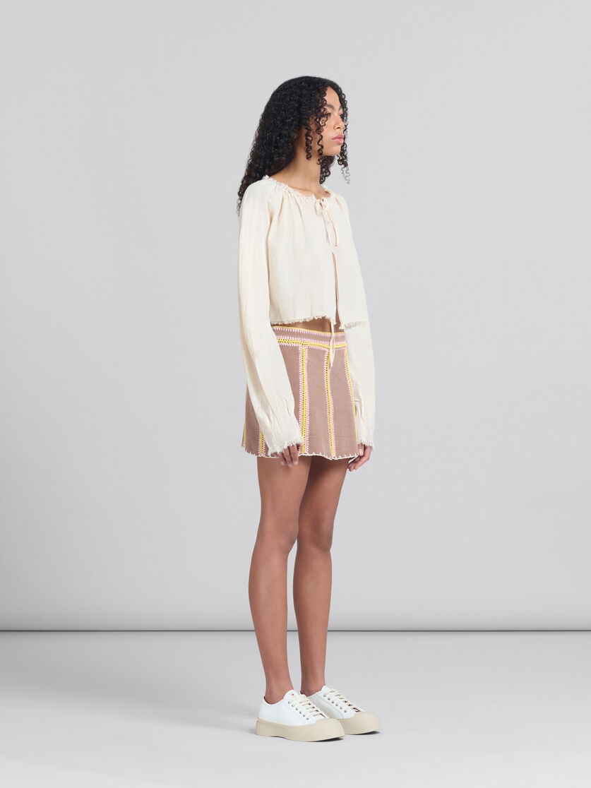 LIGHT BEIGE ORGANIC CHEESECLOTH BLOUSE WITH TIES - 6