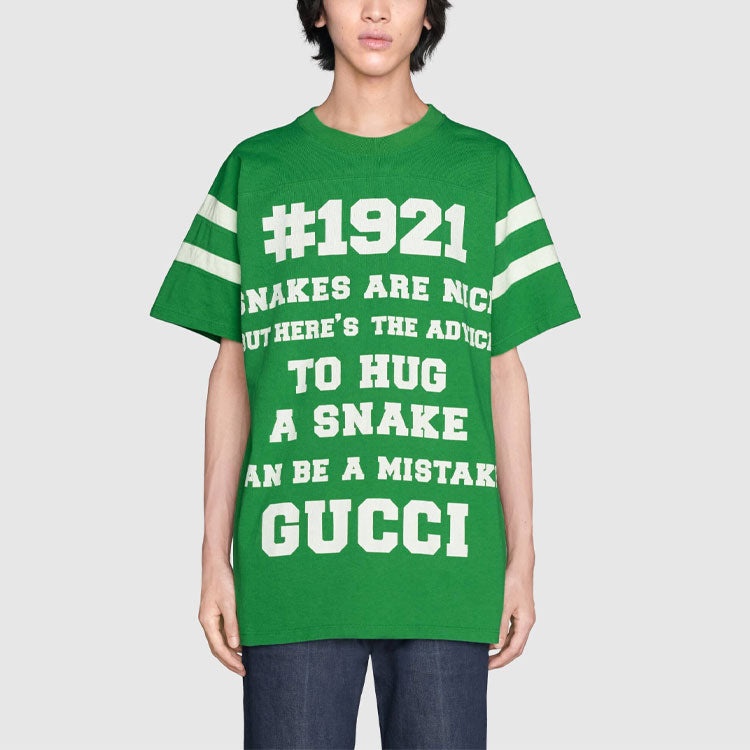 Gucci SS21 1921 Series To Hug a Snake Alphabet Printing Short Sleeve Green 655459-XJDJP-3521 - 4