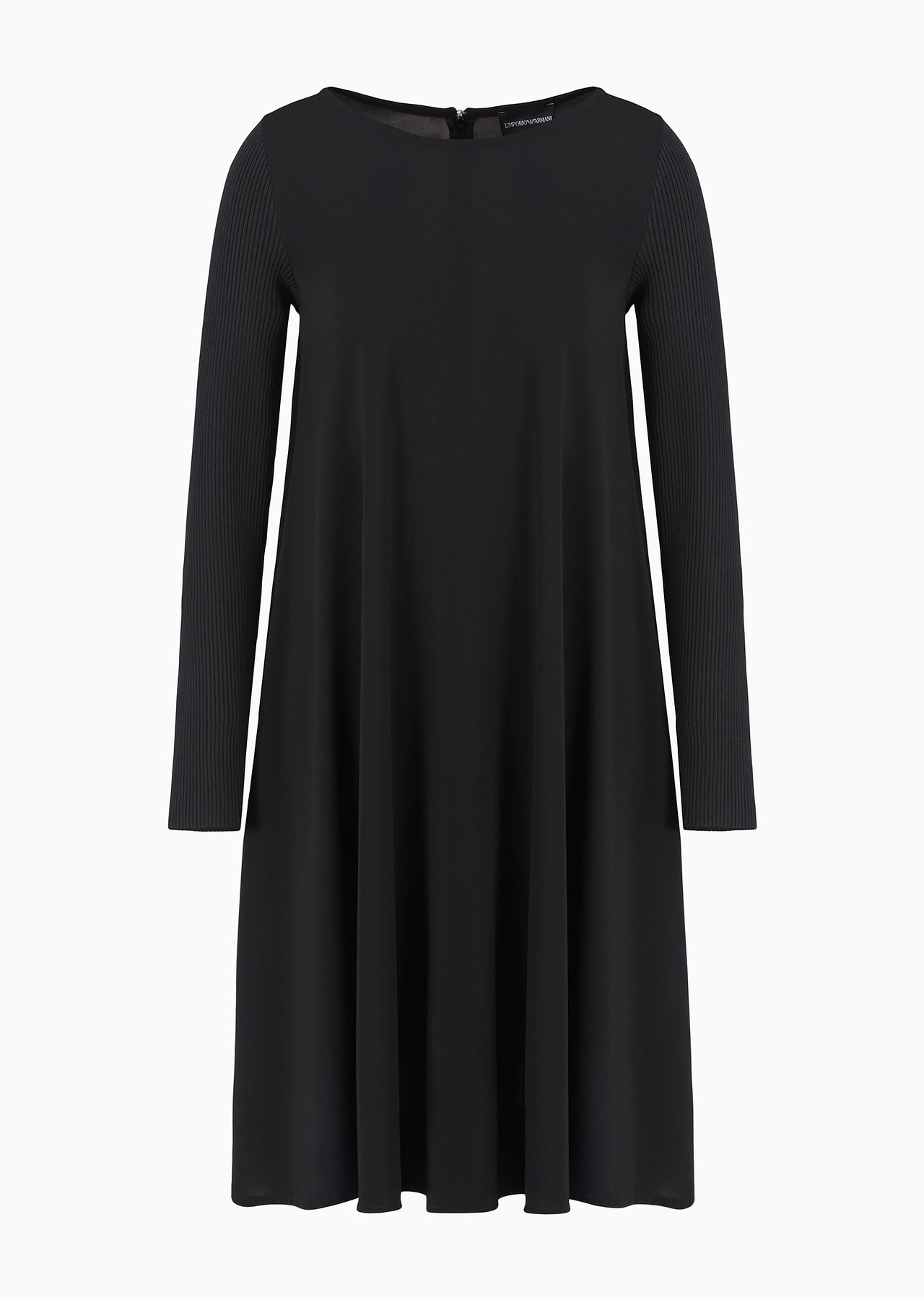 Viscose crêpe dress with rib-knit sleeves - 1