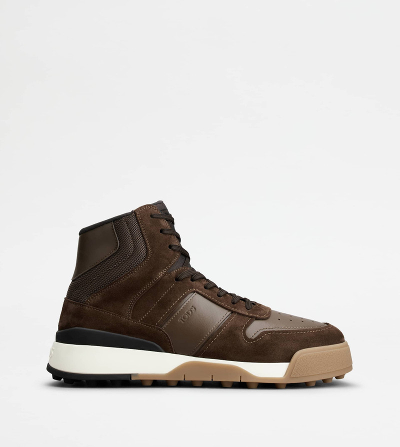 TOD'S HI-TOP SNEAKERS IN SUEDE AND SMOOTH LEATHER - BROWN 1