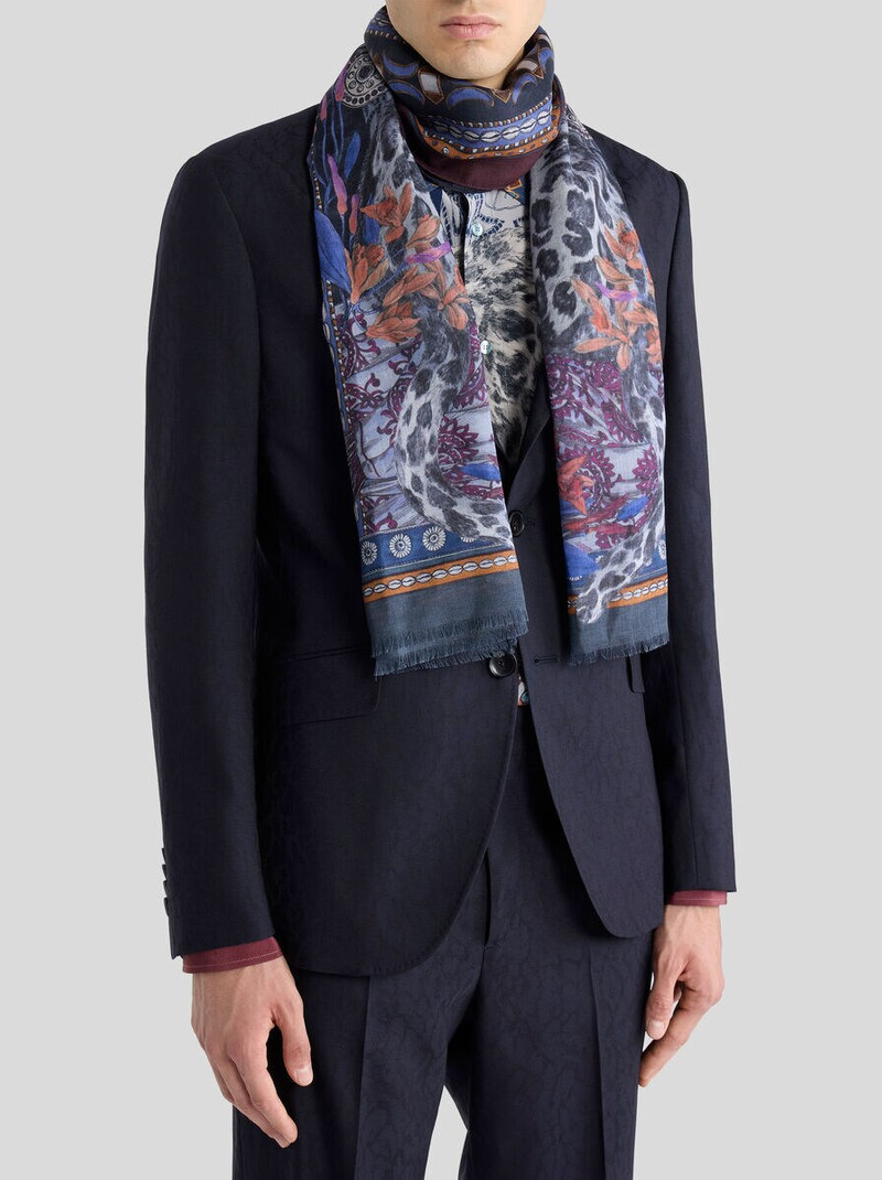 Etro CASHMERE AND SILK SCARF WITH PLACED LEOPARD PRINT outlook
