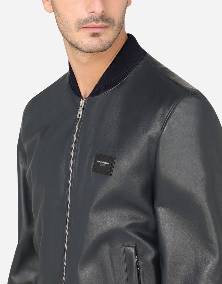 Lambskin jacket with branded plate - 4