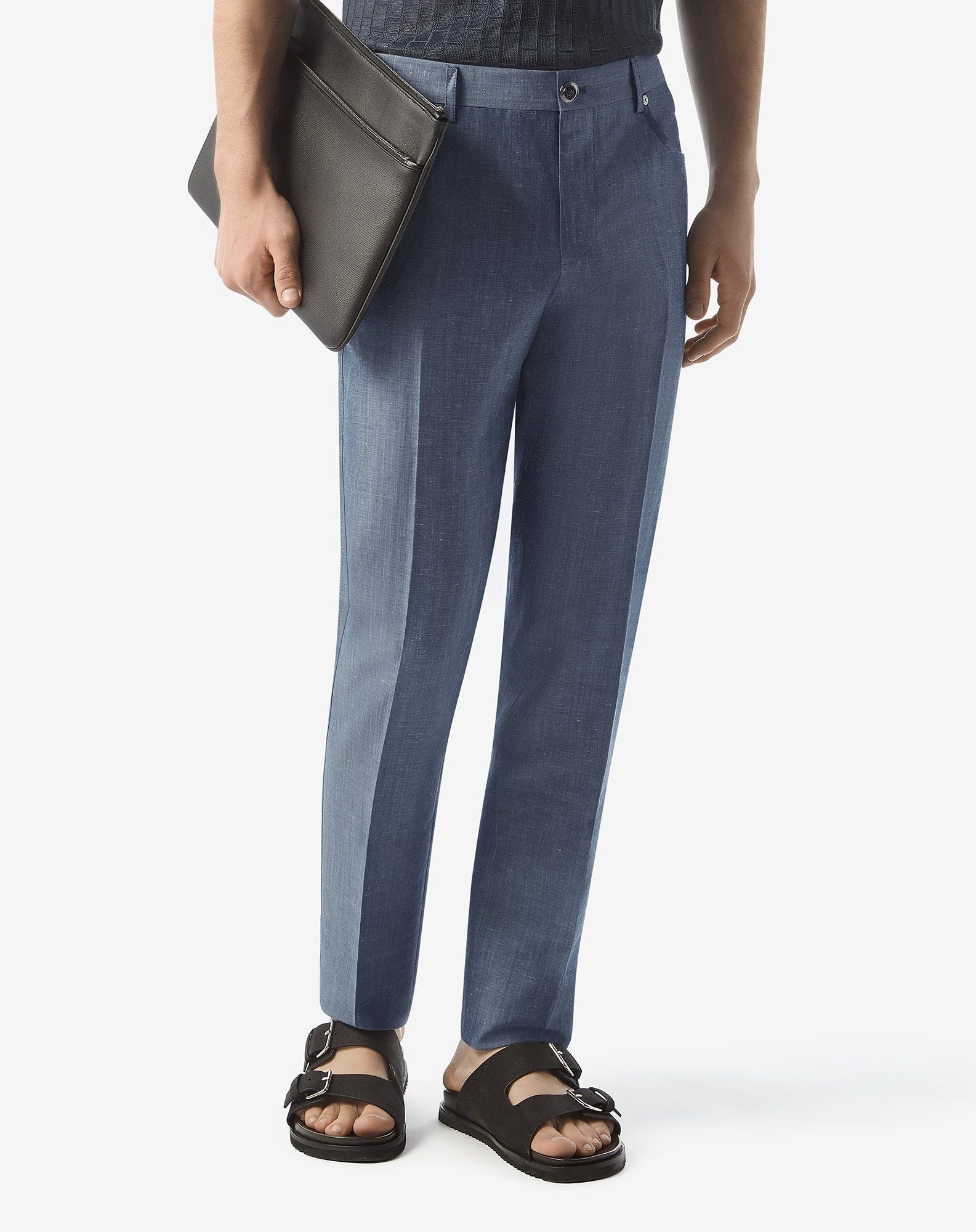 Indigo 5-pocket wool and linen trousers - 3