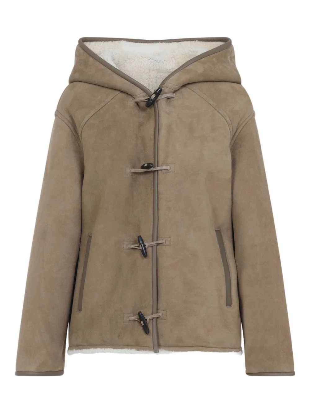 hooded suede coat - 1