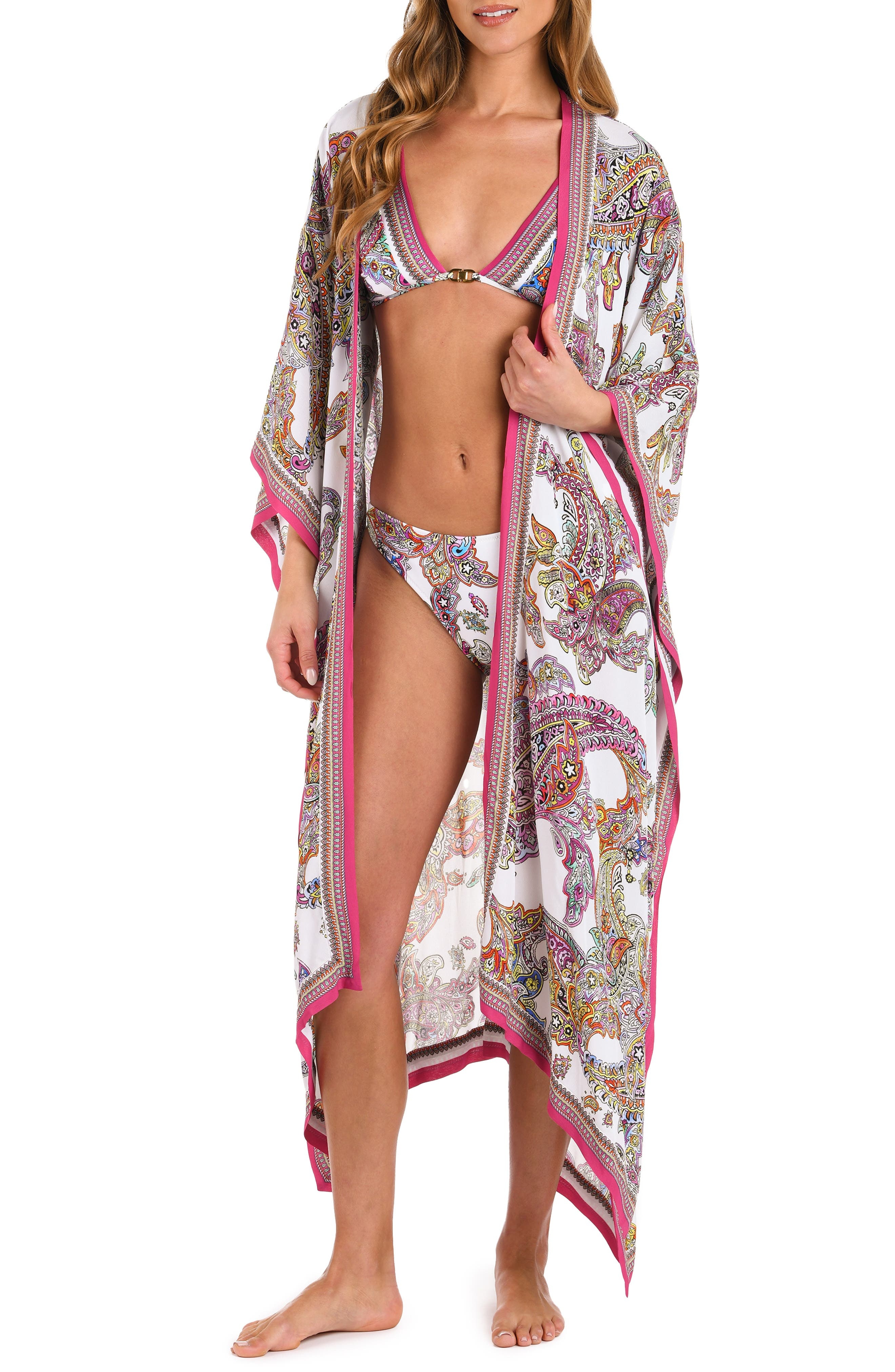 L'AGENCE Kara Long Sleeve Cover-Up in White Multi at Nordstrom - 1