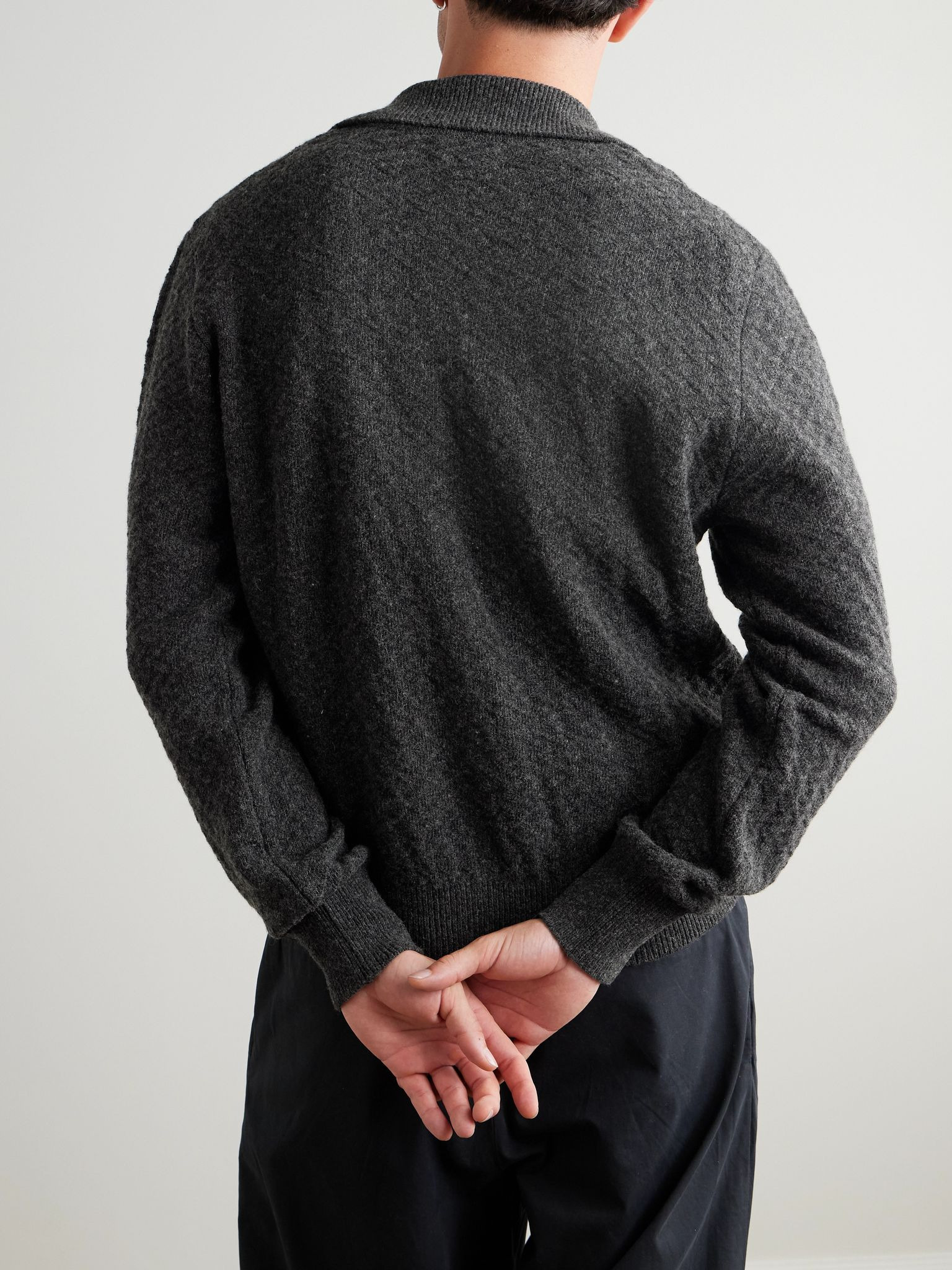 Jarvis Jacquard-Knit Merino Wool Cardigan Charcoal - 3