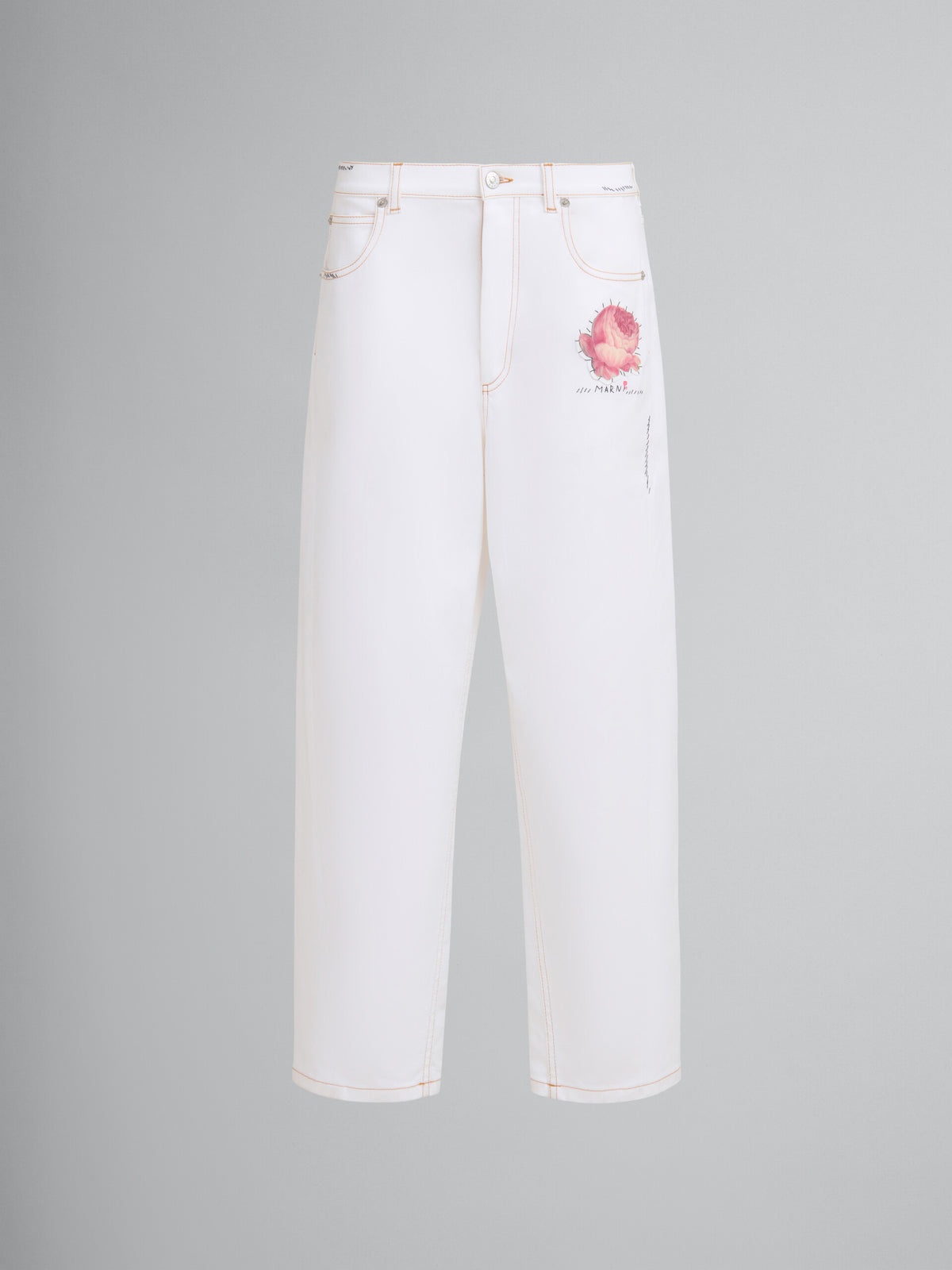 DENIM PANTS WITH FLOWERS PATCHES (WHITE) - 1