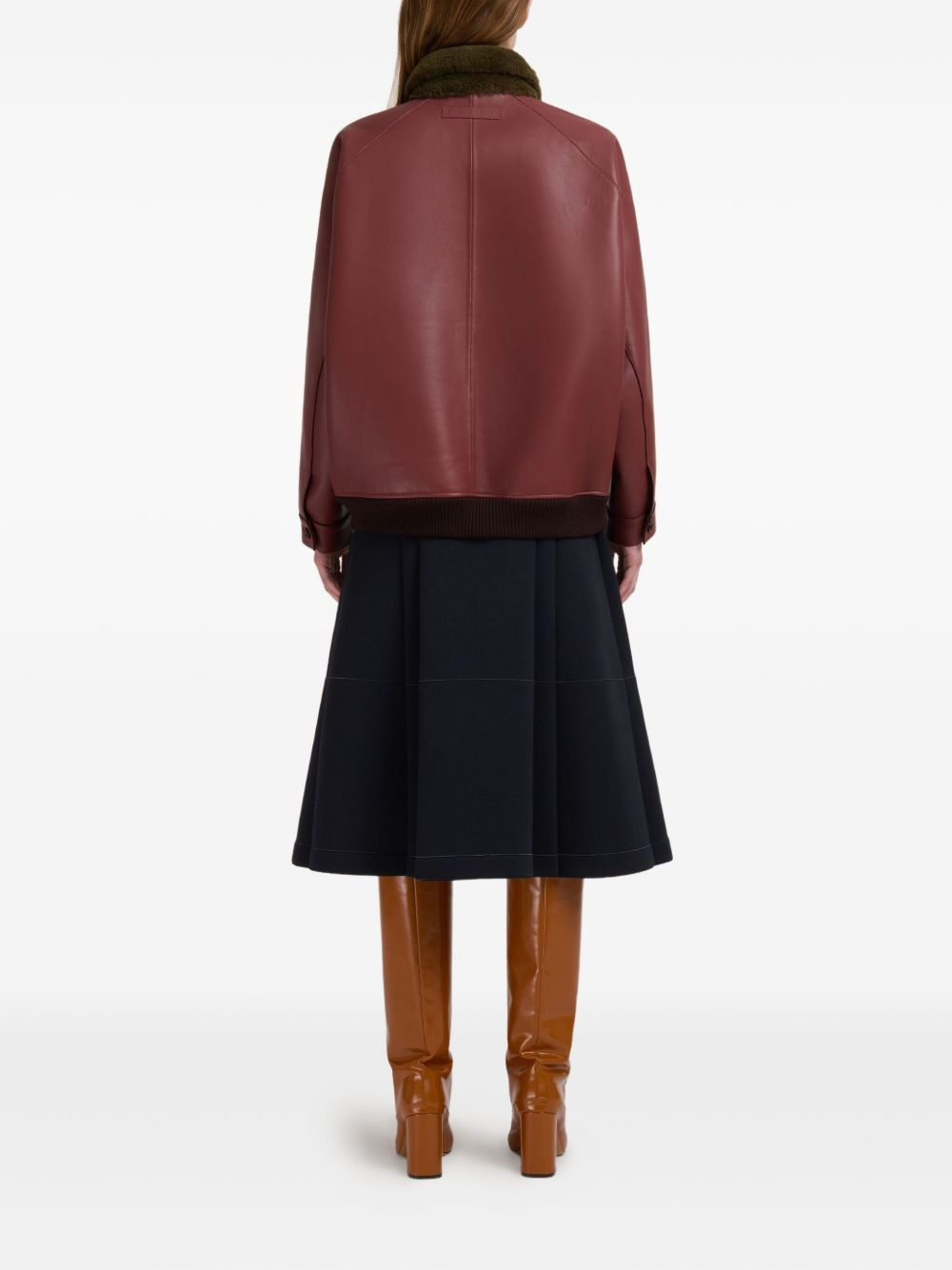 collar-detail leather bomber jacket - 4