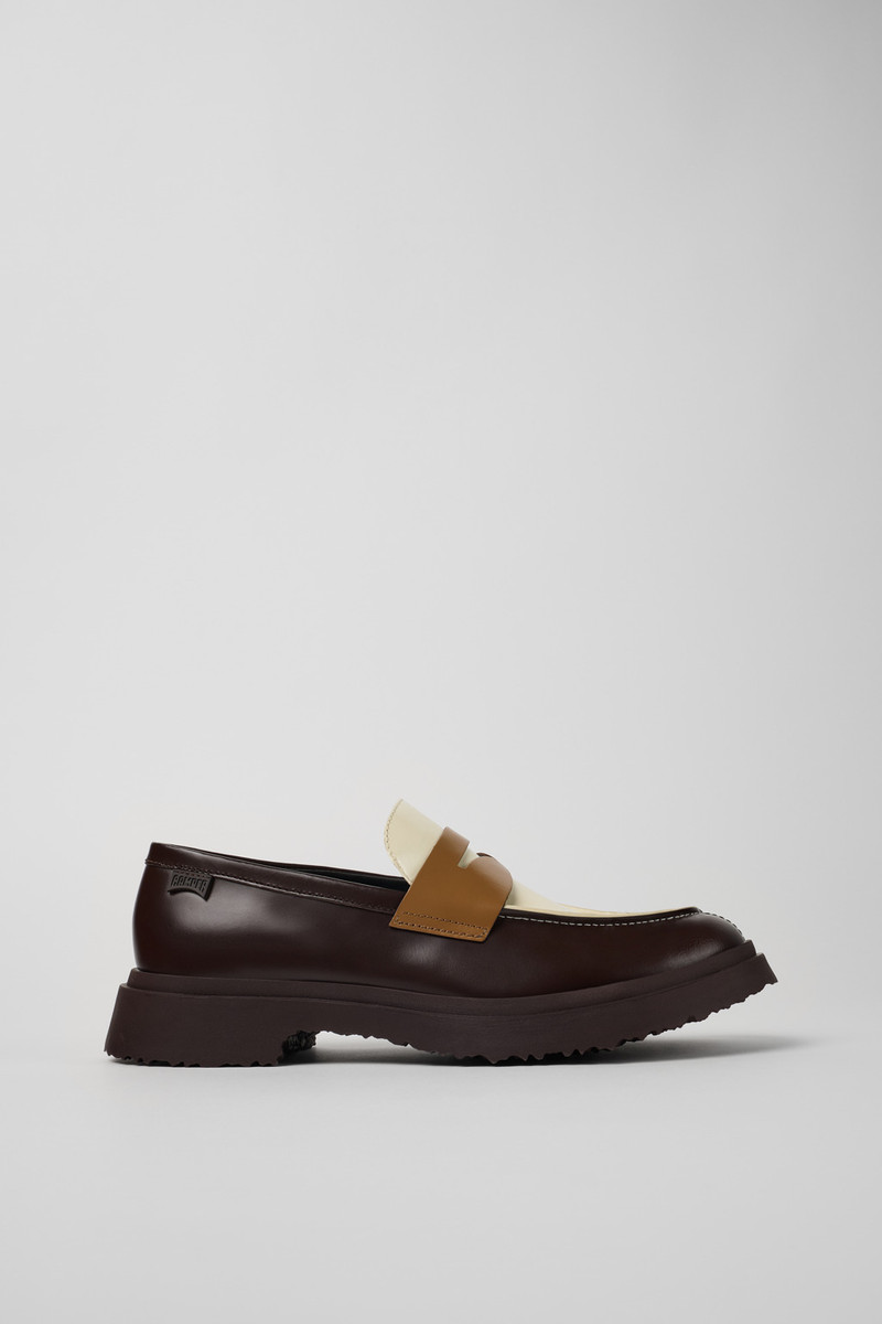 Brown and white leather loafers for men 1