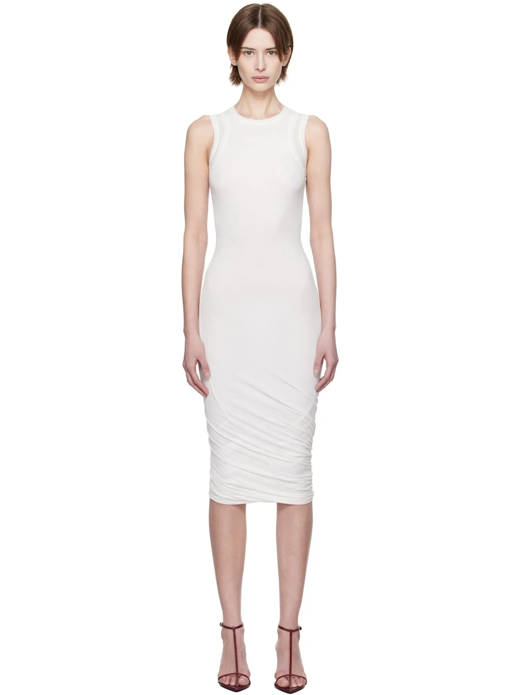 White Sleeveless Twisted Midi Dress - 1