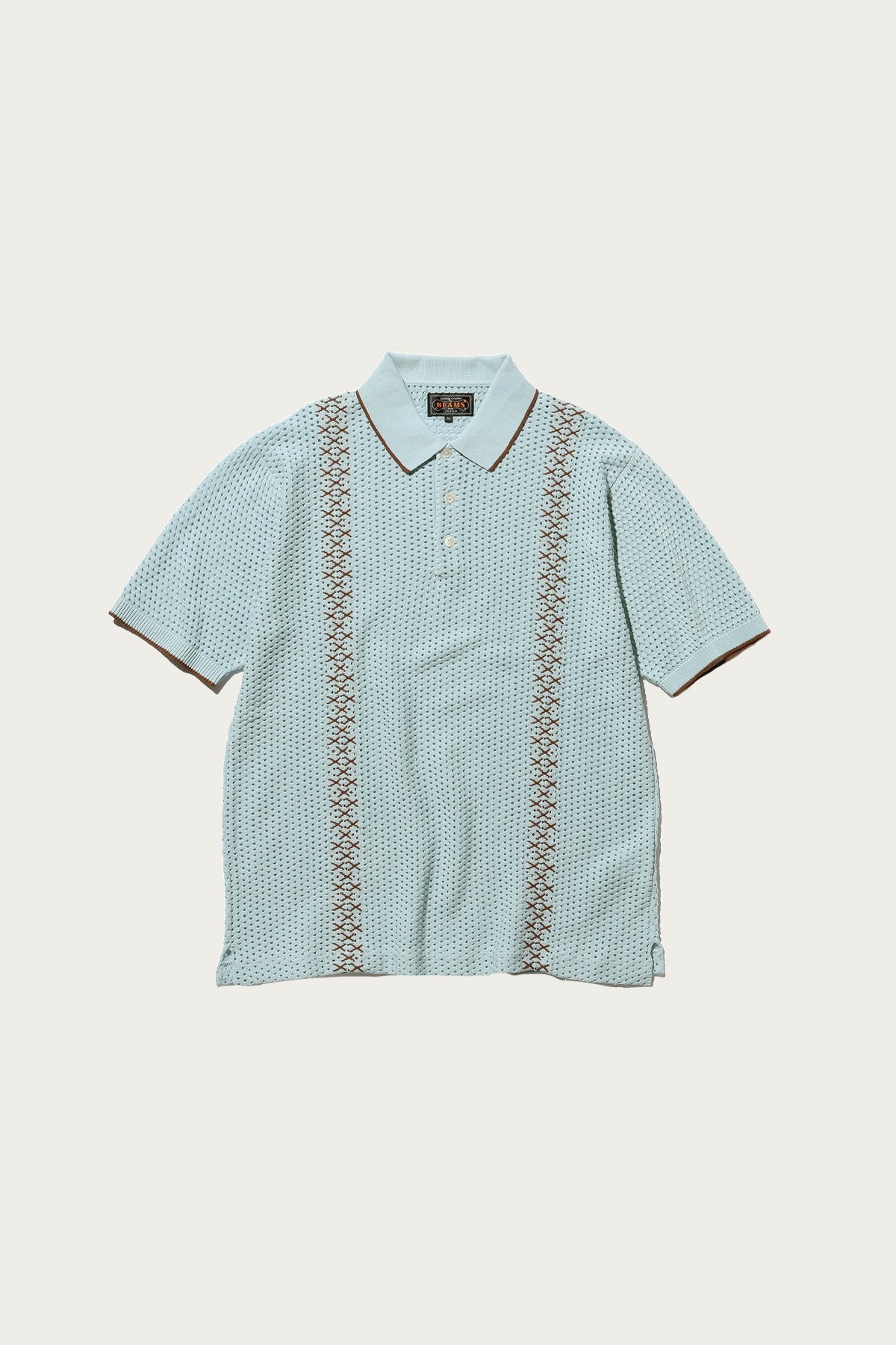 Knit Polo Mesh Stripe - Sax - 1
