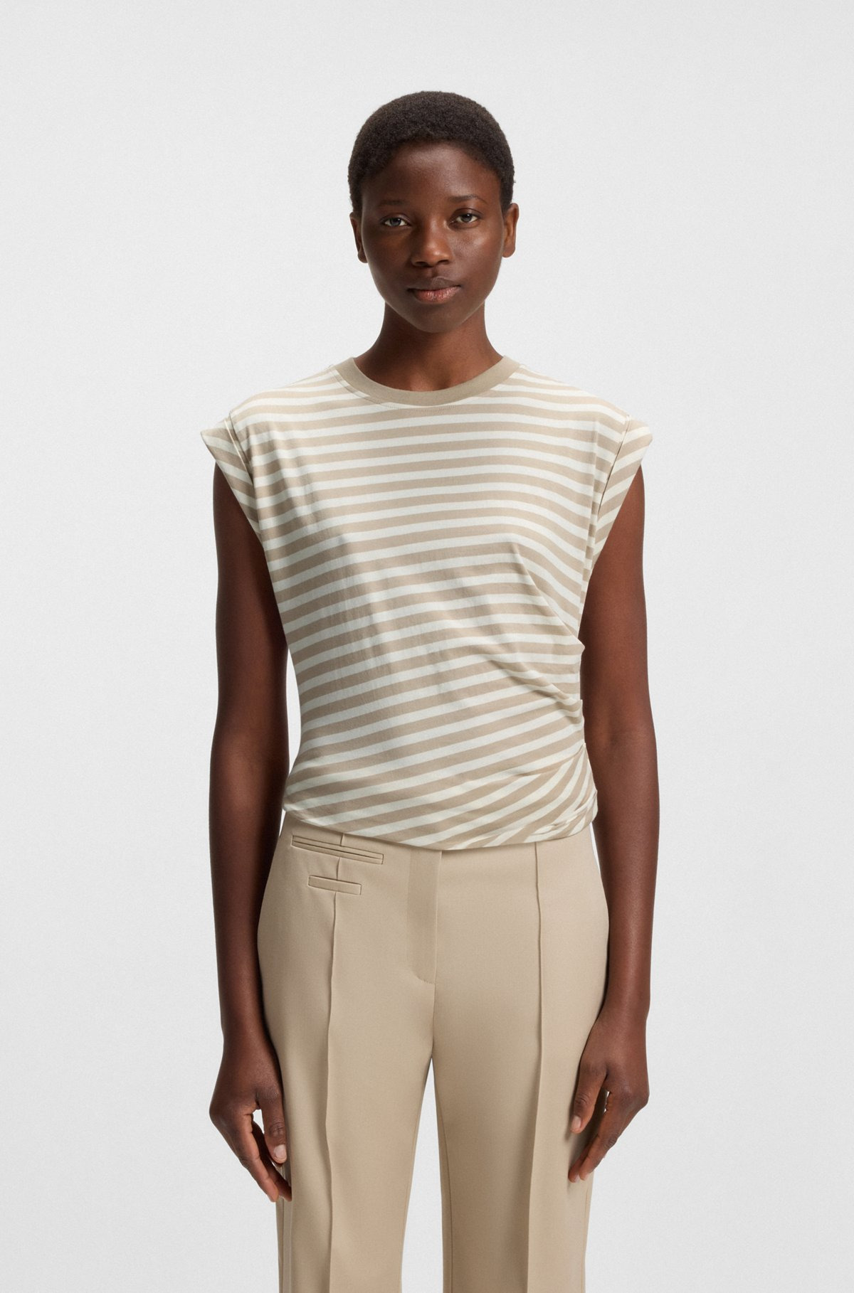 STRIPED TOP IN COTTON JERSEY WITH GATHERED WAIST - 2