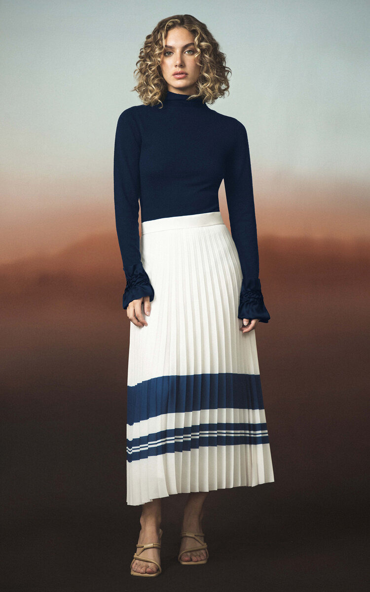 Gesto Integro Pleated Chiffon Midi Skirt stripe - 2