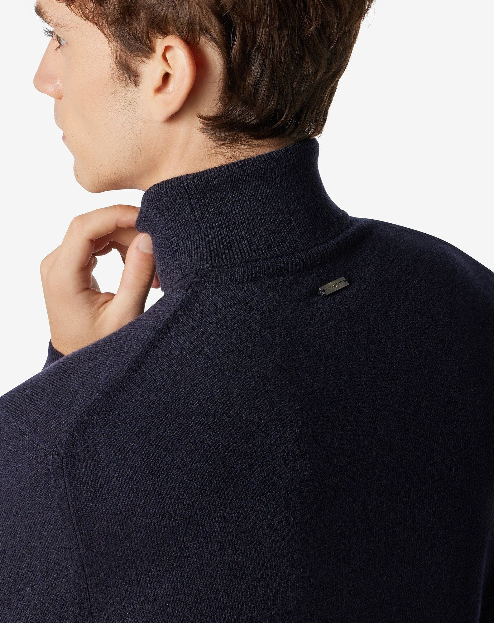 Blue wool and cashmere mock turtleneck - 4