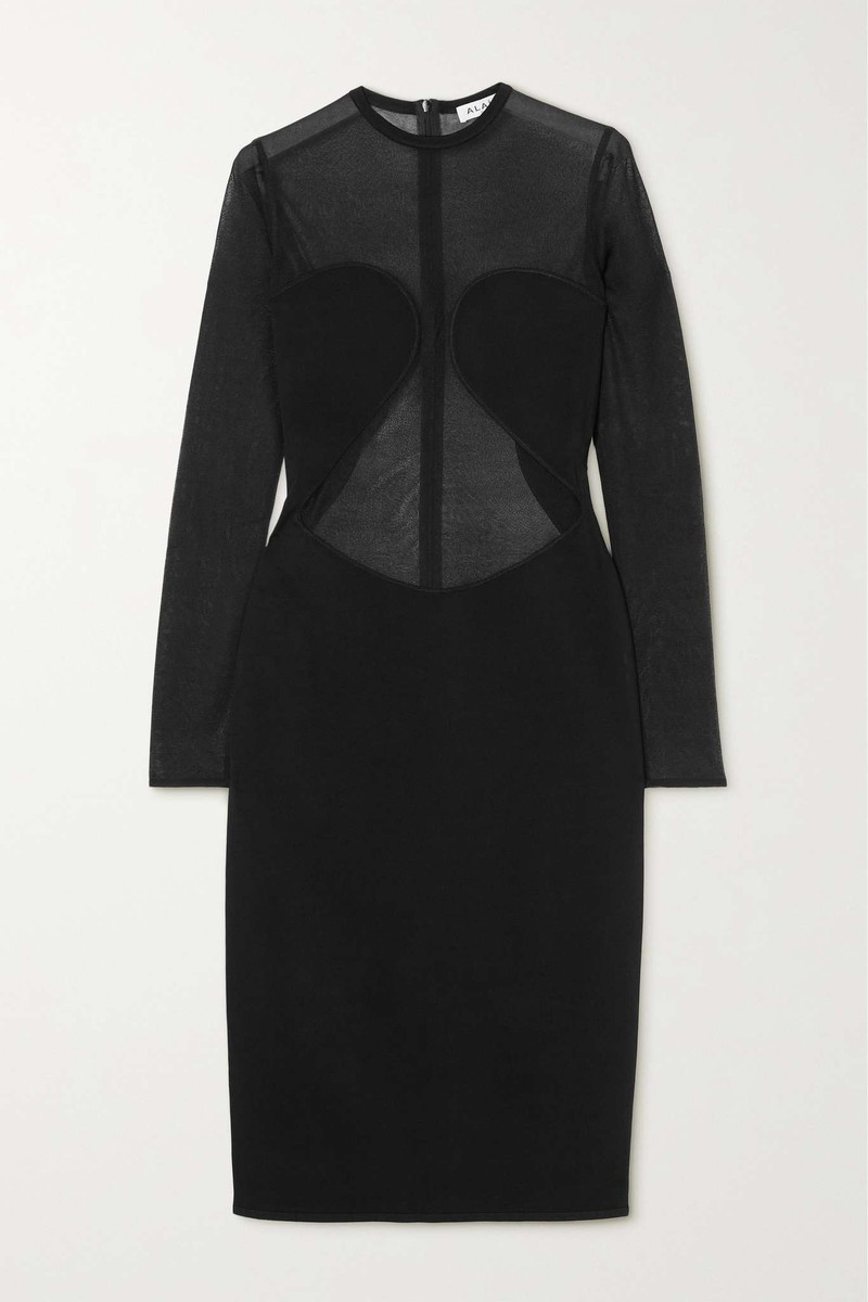Silk-trimmed stretch-knit midi dress - 1