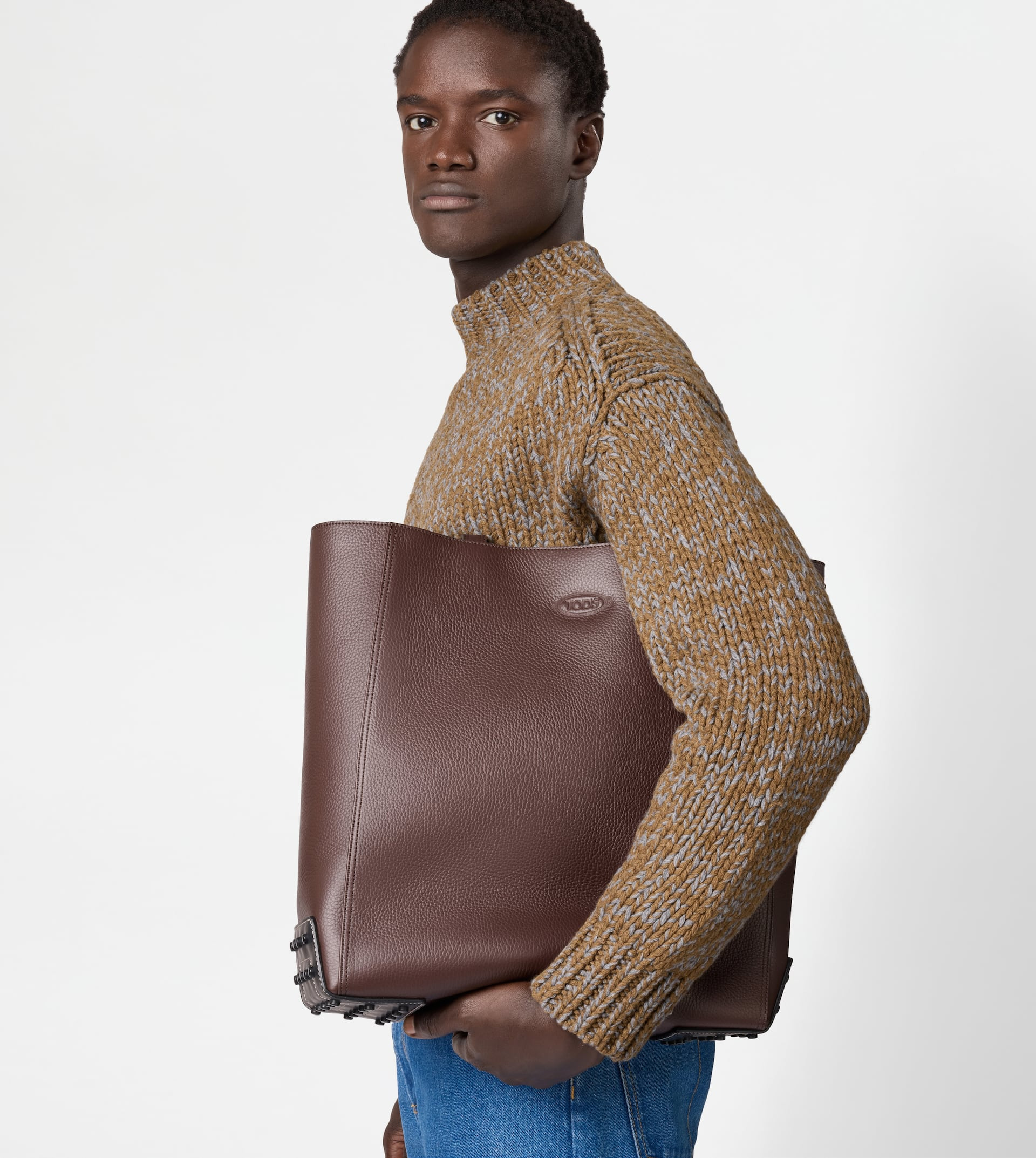 TOTE SHOPPING BAG IN LEATHER MEDIUM - BROWN - 8