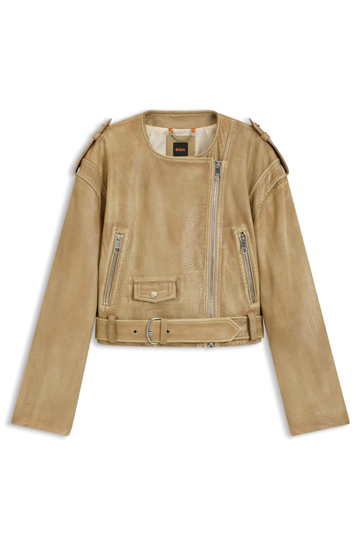 CROPPED BIKER JACKET IN GRAINED LEATHER - 1