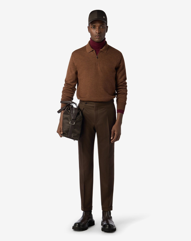 CORNELIANI Brown pure wool flannel trousers outlook