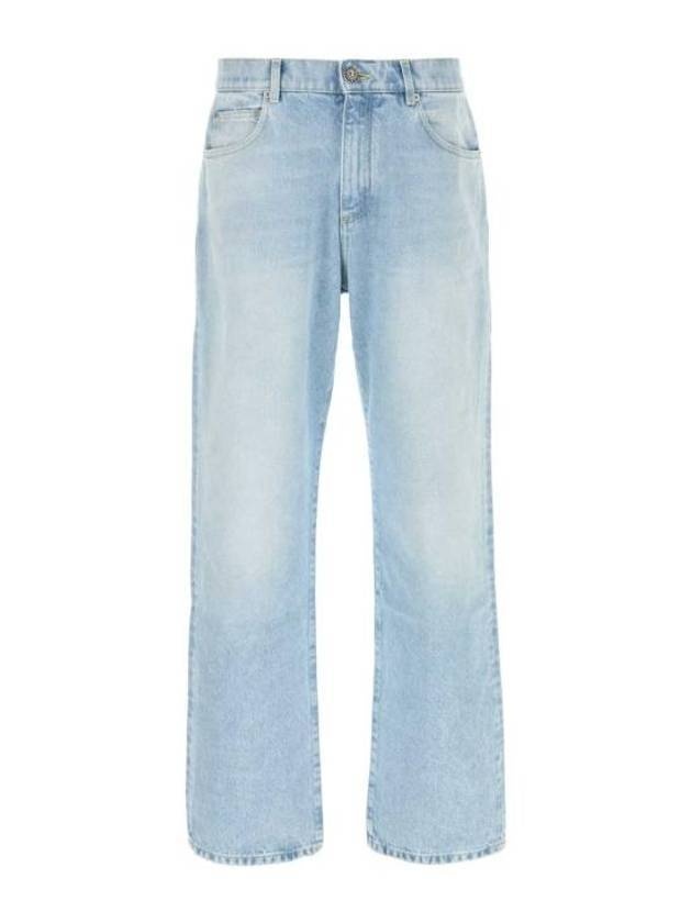 Washed Denim Straight Jeans Blue - 1