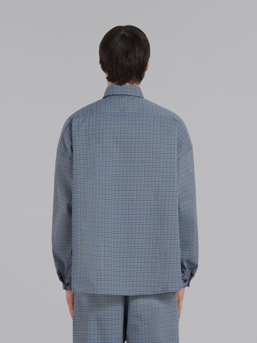 BLUE COMPACT WOOL SHIRT WITH CHECKED MOTIF - 3