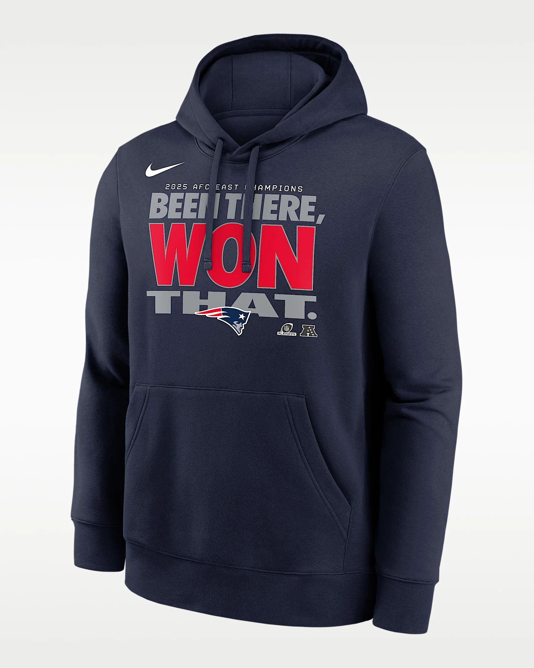 New England Patriots 2025 AFC East Champions Trophy Men's Nike NFL Pullover Hoodie - 1
