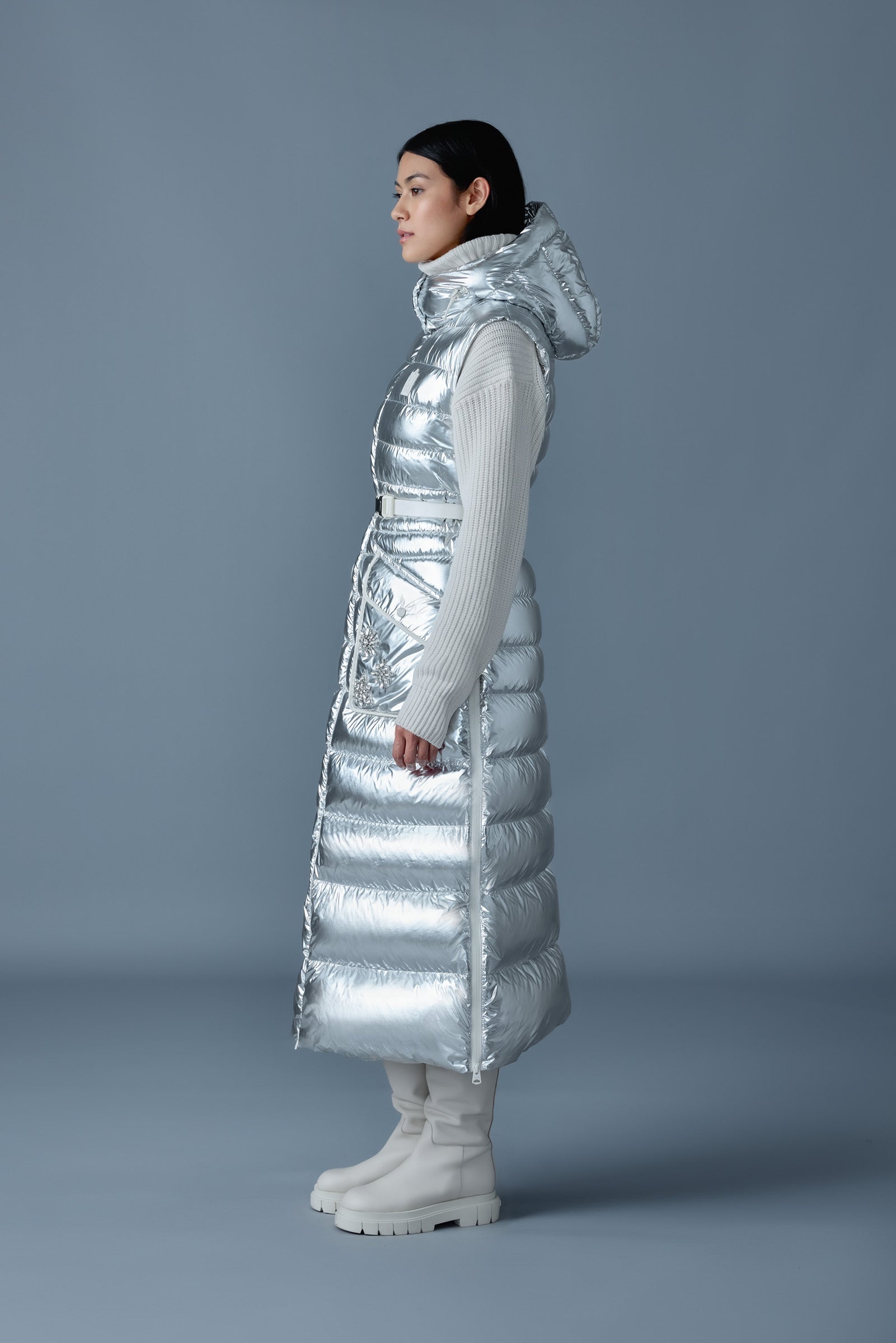 IVANKA-MSF Sleeveless metallic laminate snowflake coat - 3