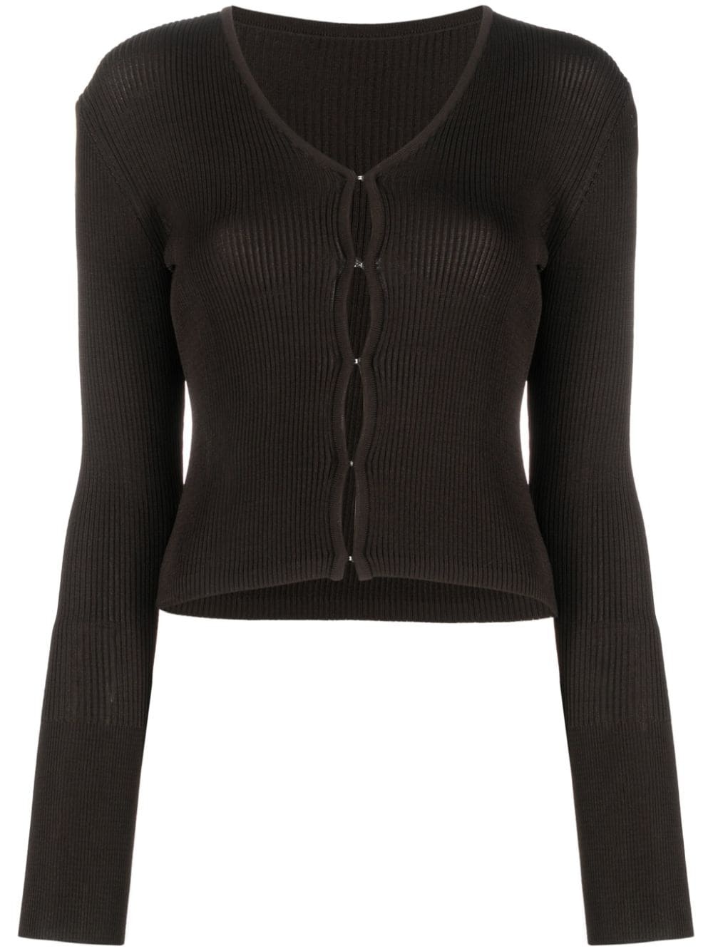 hook-fastening ribbed cardigan - 1