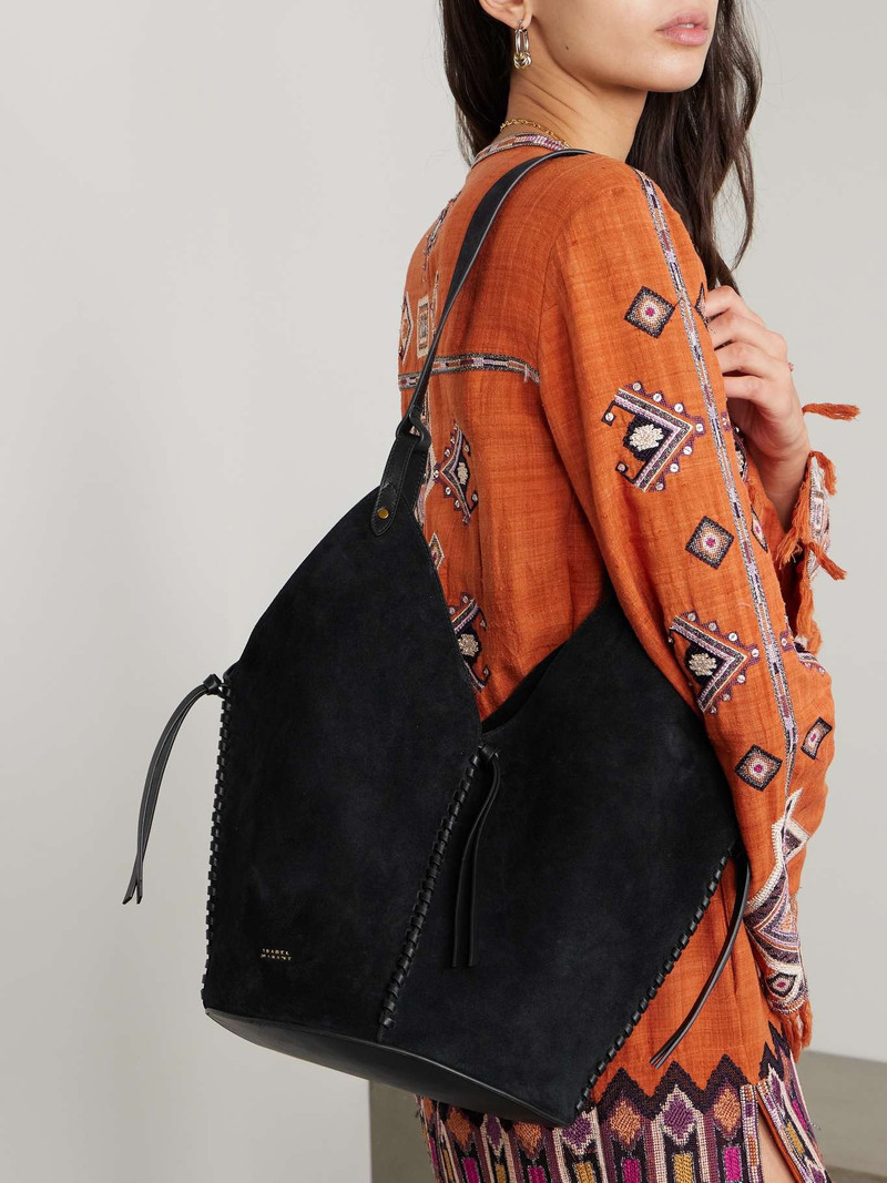 Isabel Marant 25E Tampa leather-trimmed suede tote Black outlook