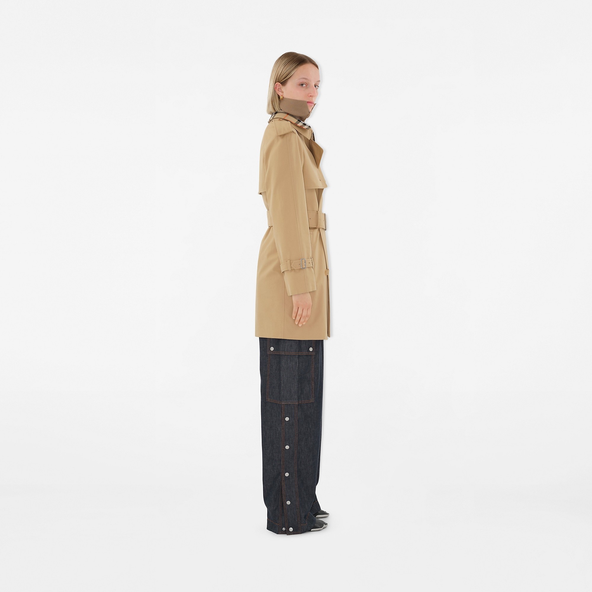 Short Detachable Collar Gabardine Trench Coat - 3
