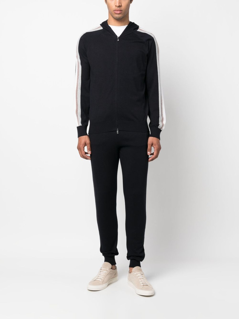 CORNELIANI striped-sleeve zip-up hoodie outlook