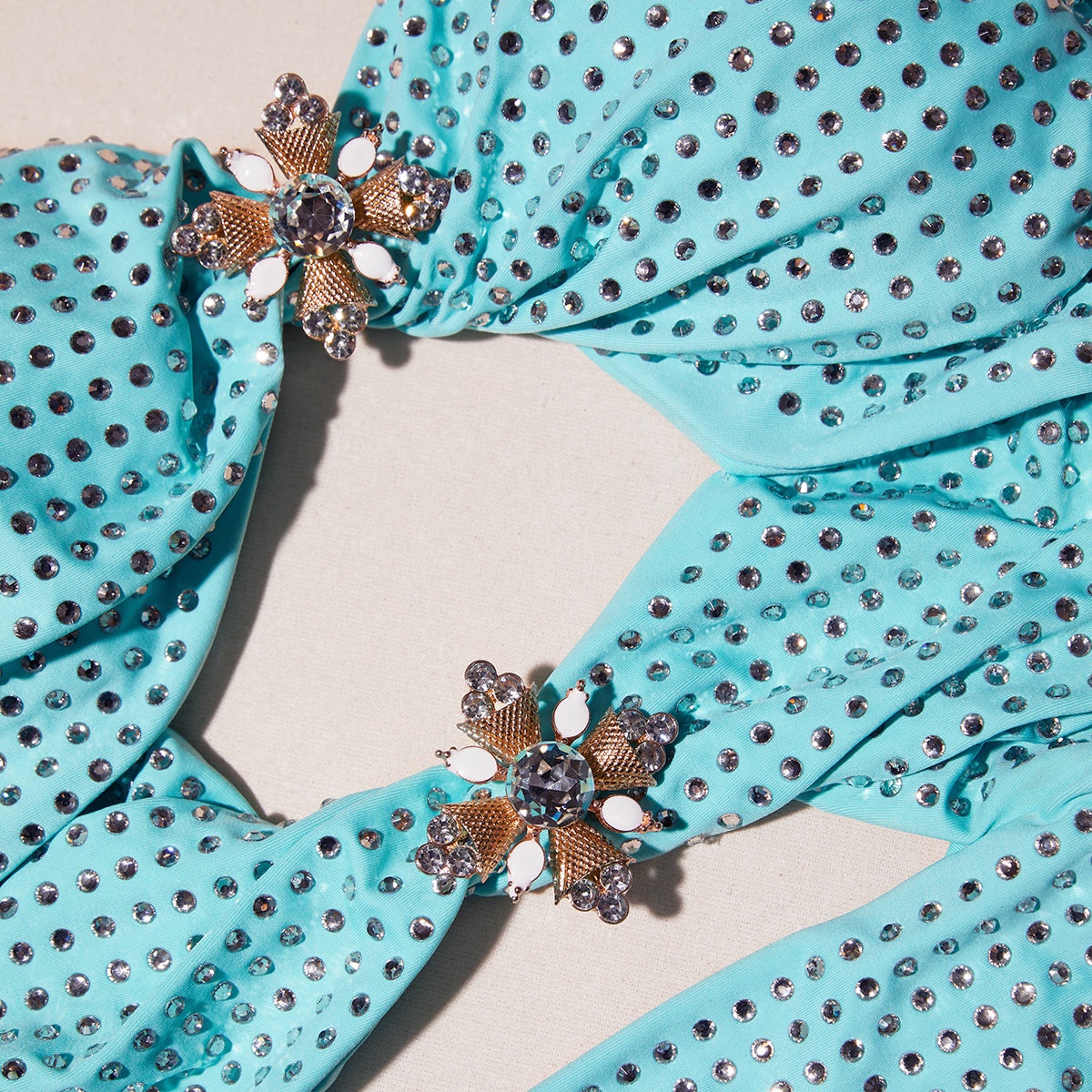 Pale Blue Rhinestone Swimsuit - 4