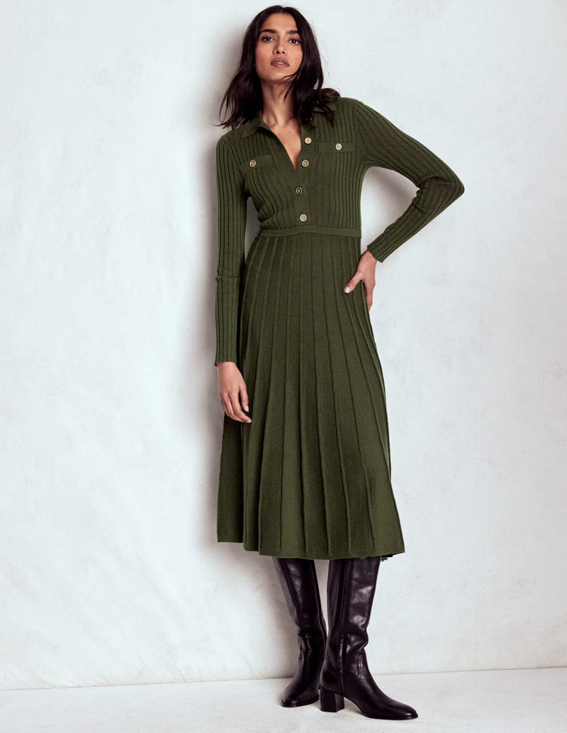 Brönte Knitted Rib Shirt Dress-Woodland Green 3
