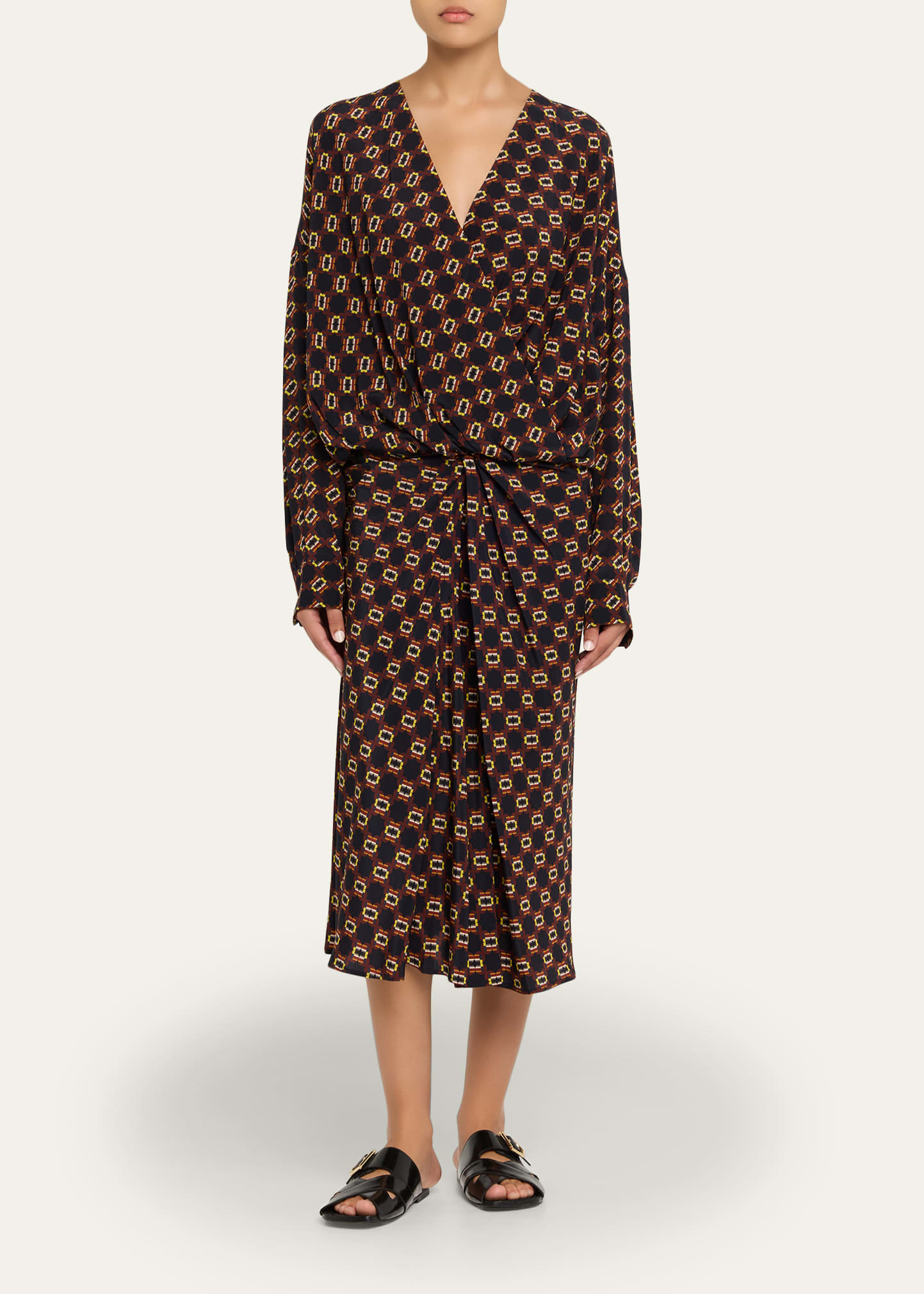 Camiel Printed Silk Long-Sleeve Wrap Top - 2