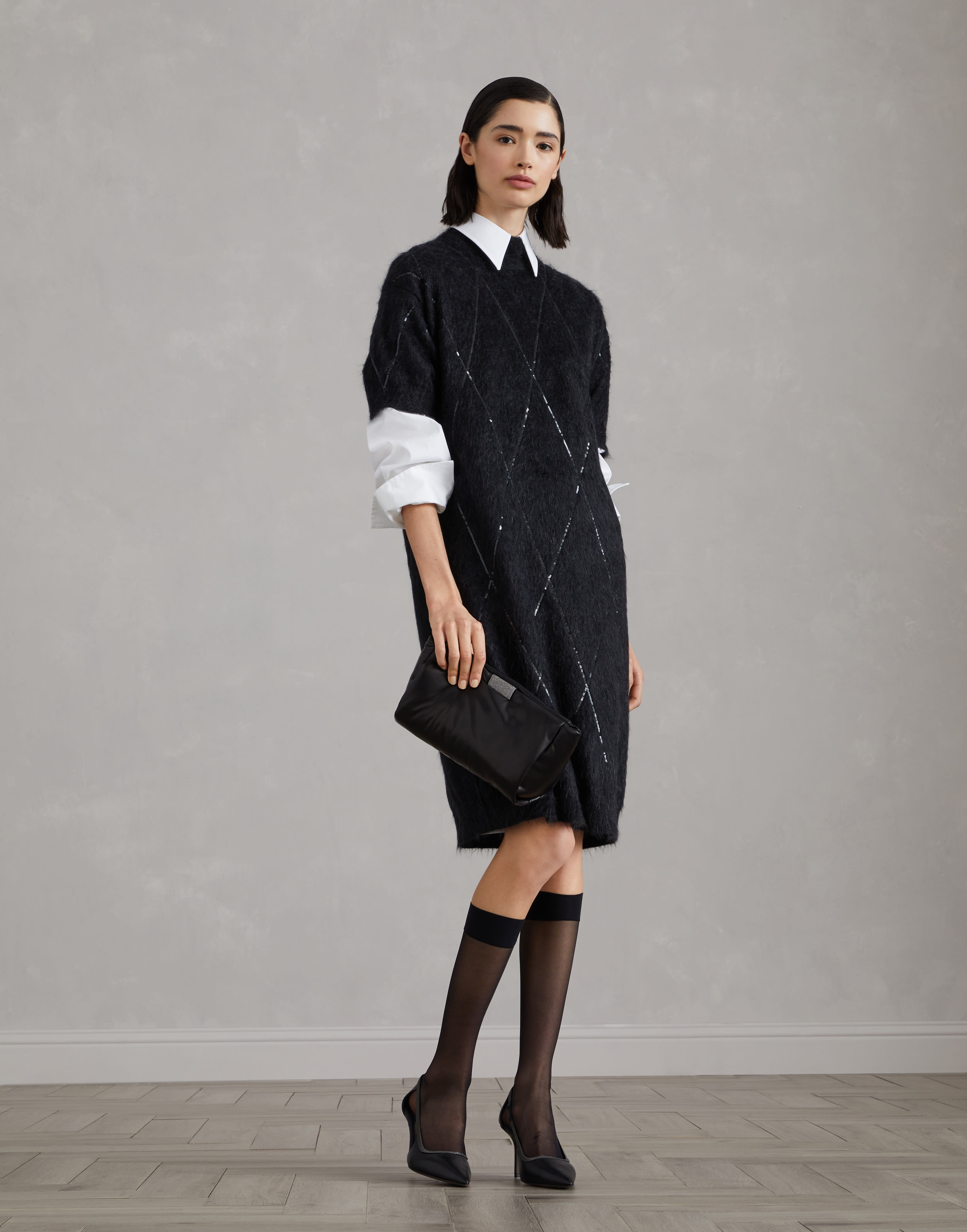 Mohair, wool, cashmere and silk knit dress with dazzling argyle embroidery - 5