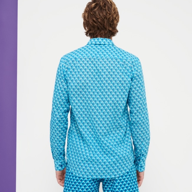 Unisex Cotton Voile Summer Shirt Micro Waves - 4