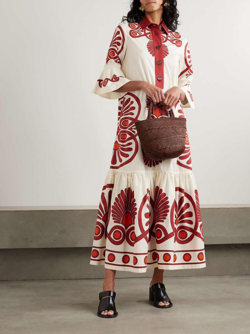 La DoubleJ Artemis tiered gathered printed cotton maxi shirt dress outlook
