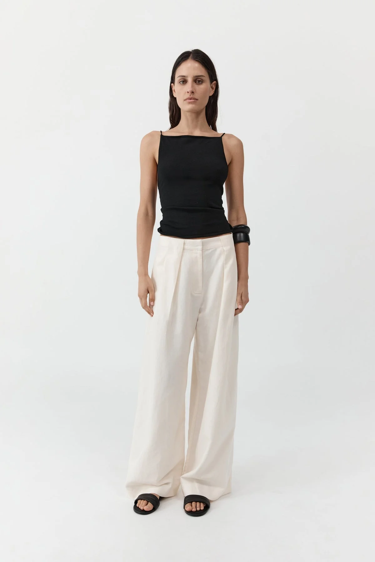 Pleat Loop Pants - Ivory - 1