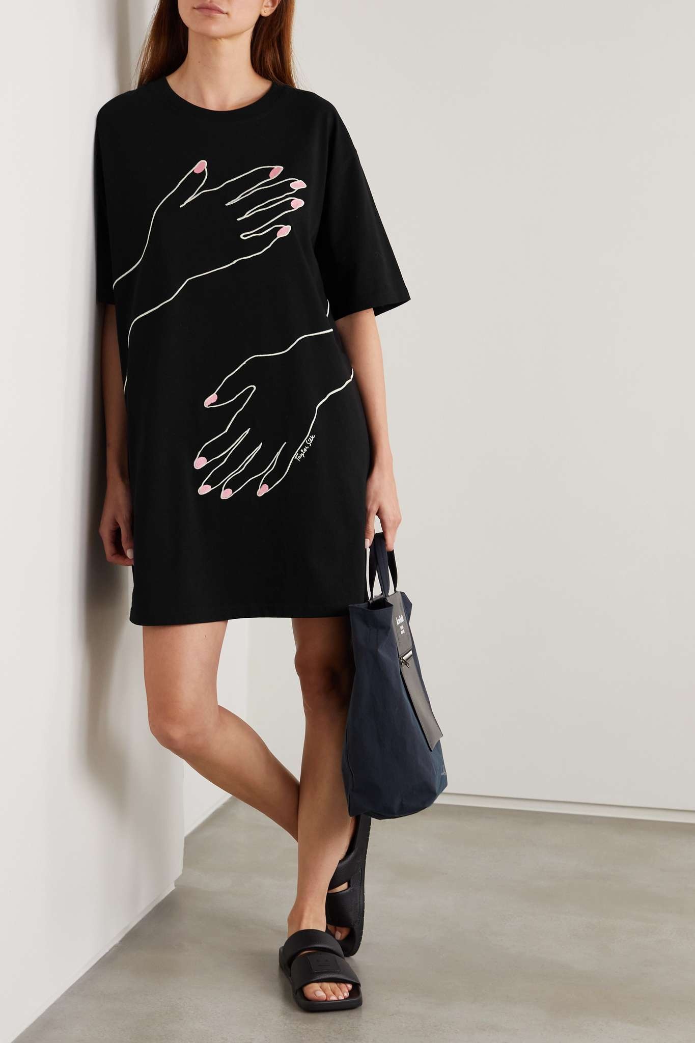 Striae oversized embroidered cotton-jersey mini dress - 2