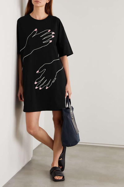 McQ Alexander McQueen Striae oversized embroidered cotton-jersey mini dress outlook